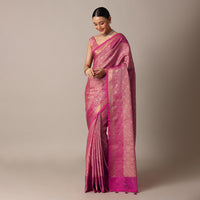 Rani Pink Banarasi Tunchui Silk Saree With Tassel Detail And Unstitched Blouse Piece