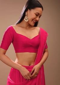 Rani Pink Blouse In Raw Silk With Half Sleeves And Sweetheart Neckline