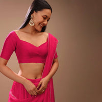 Rani Pink Blouse In Raw Silk With Half Sleeves And Sweetheart Neckline