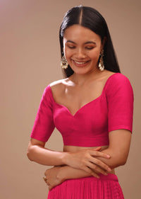 Rani Pink Blouse In Raw Silk With Half Sleeves And Sweetheart Neckline