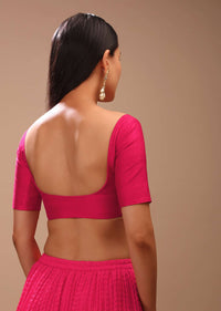 Rani Pink Blouse In Raw Silk With Half Sleeves And Sweetheart Neckline