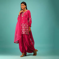 Rani Pink Dhoti Suit With Gotta Patti And Sequins Embroidered Moroccan And Floral Motifs