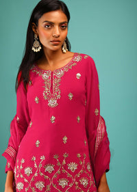 Rani Pink Dhoti Suit With Gotta Patti And Sequins Embroidered Moroccan And Floral Motifs