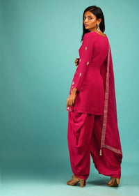 Rani Pink Dhoti Suit With Gotta Patti And Sequins Embroidered Moroccan And Floral Motifs