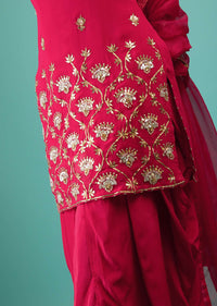 Rani Pink Dhoti Suit With Gotta Patti And Sequins Embroidered Moroccan And Floral Motifs