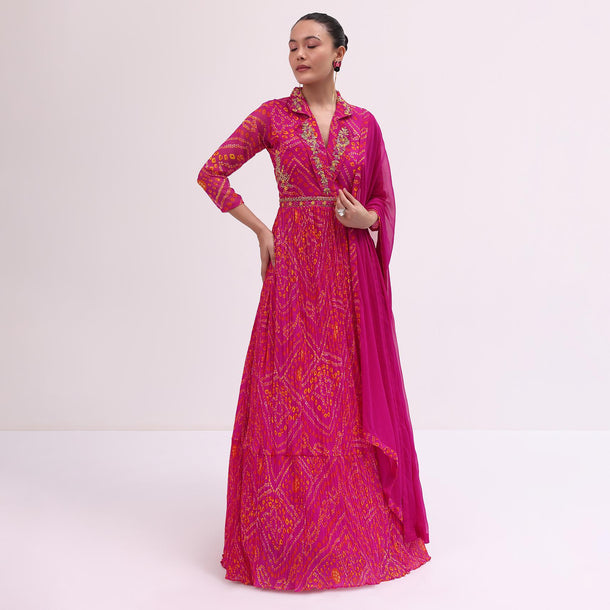 Rani Pink Embroidered Anarkali Suit