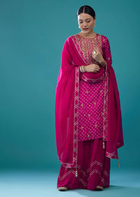 Azalea Pink Embroidered Bandhani Palazzo Set In Silk