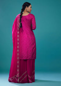 Azalea Pink Embroidered Bandhani Palazzo Set In Silk