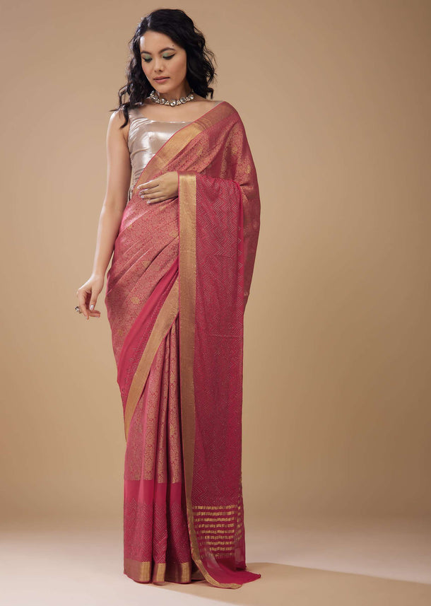 Rouge Pink Embroidered Chiffon Saree