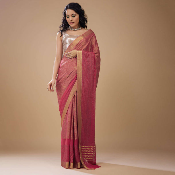 Rouge Pink Embroidered Chiffon Saree