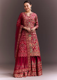 Rani Pink Embroidered Printed Palazzo Set