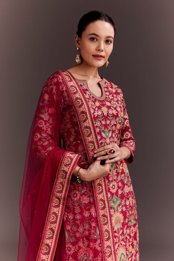 Rani Pink Embroidered Printed Palazzo Set