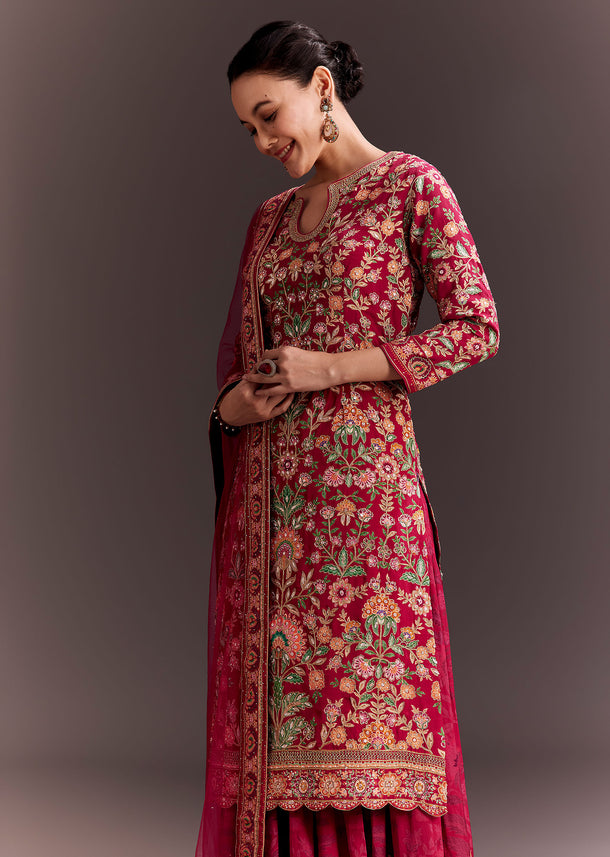 Rani Pink Embroidered Printed Palazzo Set