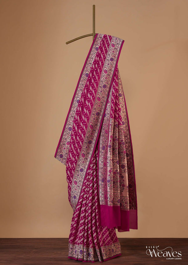 Azalea Pink Saree In Georgette With Banarasi Zari With Meena Work Border And An Unstitched Blouse