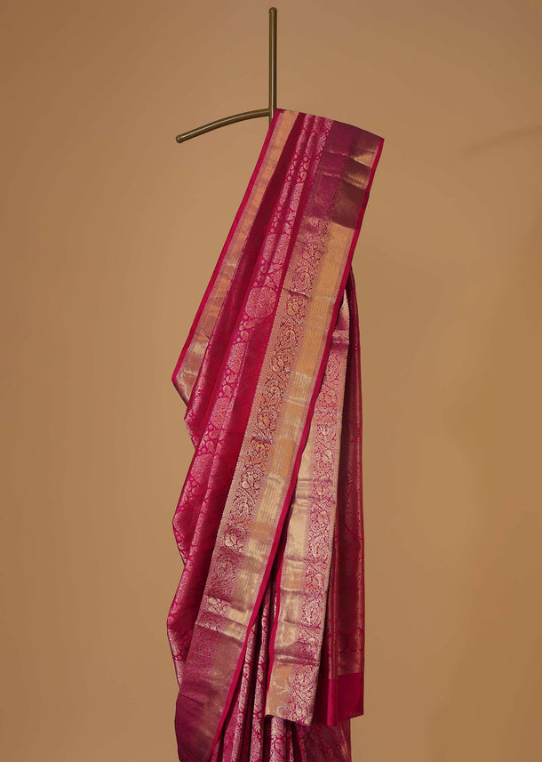 Azalea Pink Intricately Woven Kanjivaram Saree In Pure Silk With Unstitched Blouse