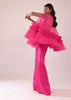 Rani Pink In Organza Frill Jacket & Pant Set With Bustier