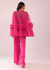 Rani Pink In Organza Frill Jacket & Pant Set With Bustier