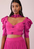 Rani Pink Lehenga And Blouse With Bishop Sleeves And hand Embroidered Brooch