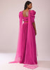 Rani Pink Lehenga And Blouse With Bishop Sleeves And hand Embroidered Brooch