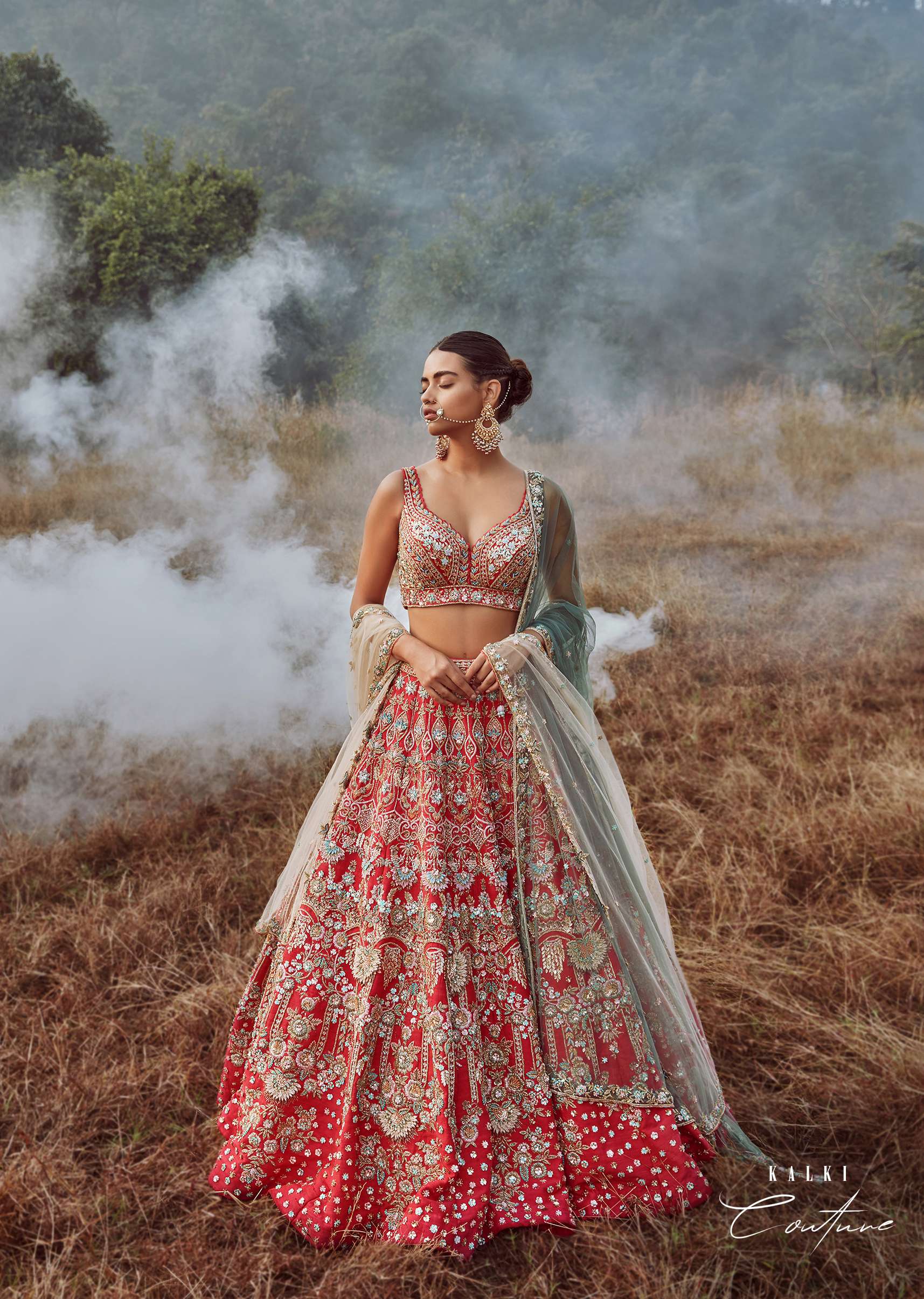 Rani Pink Lehenga Choli In Raw Silk With 3D Flowers And Cut Dana Embroidered Summertime Flowers And Chandelier Motifs