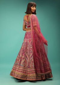 Rani Pink Lehenga Choli With Ethnic Floral Print And Zari Accents