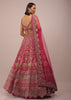 Rani Pink Lehenga In Golden Zari Work Embroidery Inspired By Mughal Architecture With Matching Net Dupatta In Embroidered Buttis