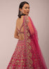 Rani Pink Lehenga In Golden Zari Work Embroidery Inspired By Mughal Architecture With Matching Net Dupatta In Embroidered Buttis