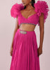 Rani Pink Pleated Lehenga And Blouse With Frilled Sleeves In Organza