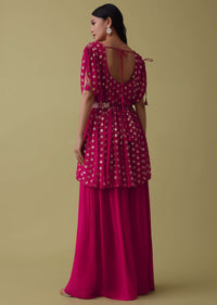 Rani Pink Palazzo Top Set In Georgette With Sequins Work