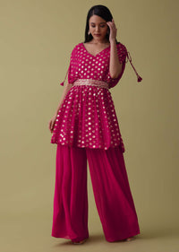 Rani Pink Palazzo Top Set In Georgette With Sequins Work