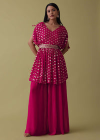 Rani Pink Palazzo Top Set In Georgette With Sequins Work