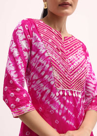Rani Pink Printed Tussar Kurta Dhoti