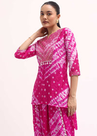 Rani Pink Printed Tussar Kurta Dhoti