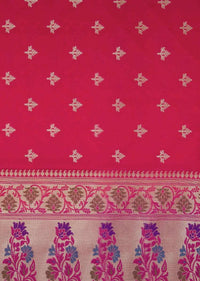 Rani pink saree in silk with weaved butti and brocade pallav only on Kalki