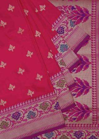 Rani pink saree in silk with weaved butti and brocade pallav only on Kalki