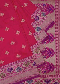 Rani pink saree in silk with weaved butti and brocade pallav only on Kalki