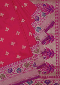 Rani pink saree in silk with weaved butti and brocade pallav only on Kalki