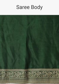 Green Saree In Silk With Woven Bandhani Detail And Unstitched Blouse Piece