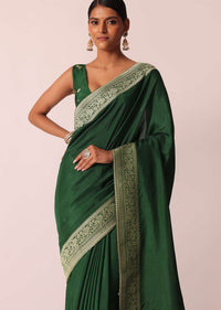 Green Saree In Silk With Woven Bandhani Detail And Unstitched Blouse Piece