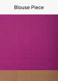 Rani Pink Saree In South Resham Silk With Kashmiri Motifs And Unstitched Blouse Fabric