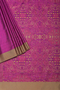 Rani Pink Saree In South Resham Silk With Kashmiri Motifs And Unstitched Blouse Fabric