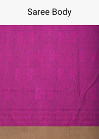 Rani Pink Saree In South Resham Silk With Kashmiri Motifs And Unstitched Blouse Fabric