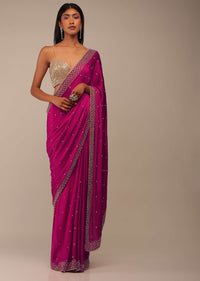 Rani Pink Saree In Stones And Cut Dana Embroidery