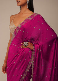 Rani Pink Saree In Stones And Cut Dana Embroidery