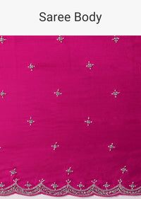 Rani Pink Satin Chinon Saree With Scallop Border And Unstitched Blouse Piece