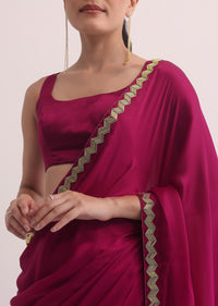 Rani Pink Satin Saree In Salli Cutdana Embroidery WIth Unstitched Blouse