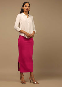 Rani Pink Shapewear Saree Petticoat In Cotton Lycra With Elastic Waistband And Slit