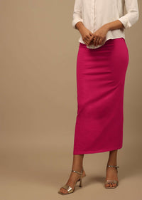 Rani Pink Shapewear Saree Petticoat In Cotton Lycra With Elastic Waistband And Slit