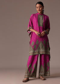 Rani Pink Silk Embroidered Kaftan Co Ord Set