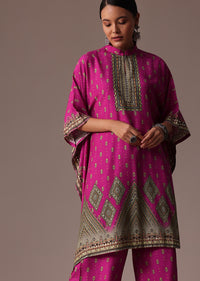 Rani Pink Silk Embroidered Kaftan Co Ord Set